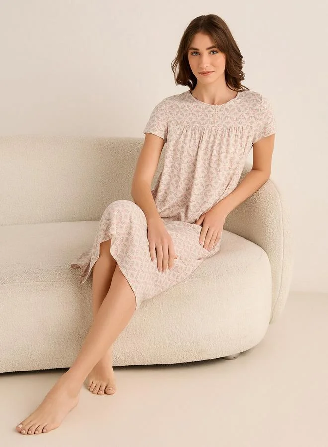 سبلاش فيڤ Midi Night Dress Short Sleeves with Floral Print Viscose